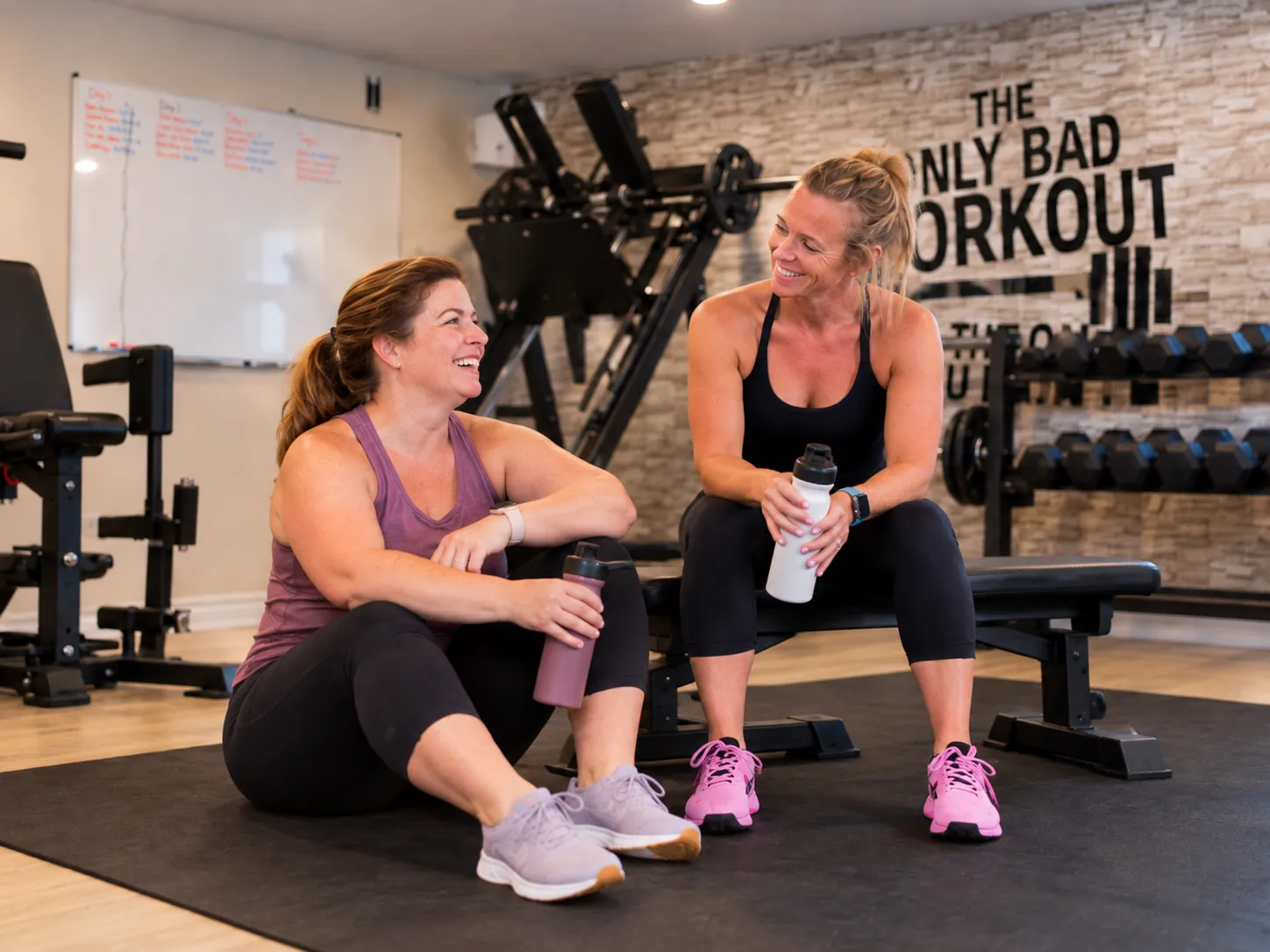 Supportive personal training conversation in the studio