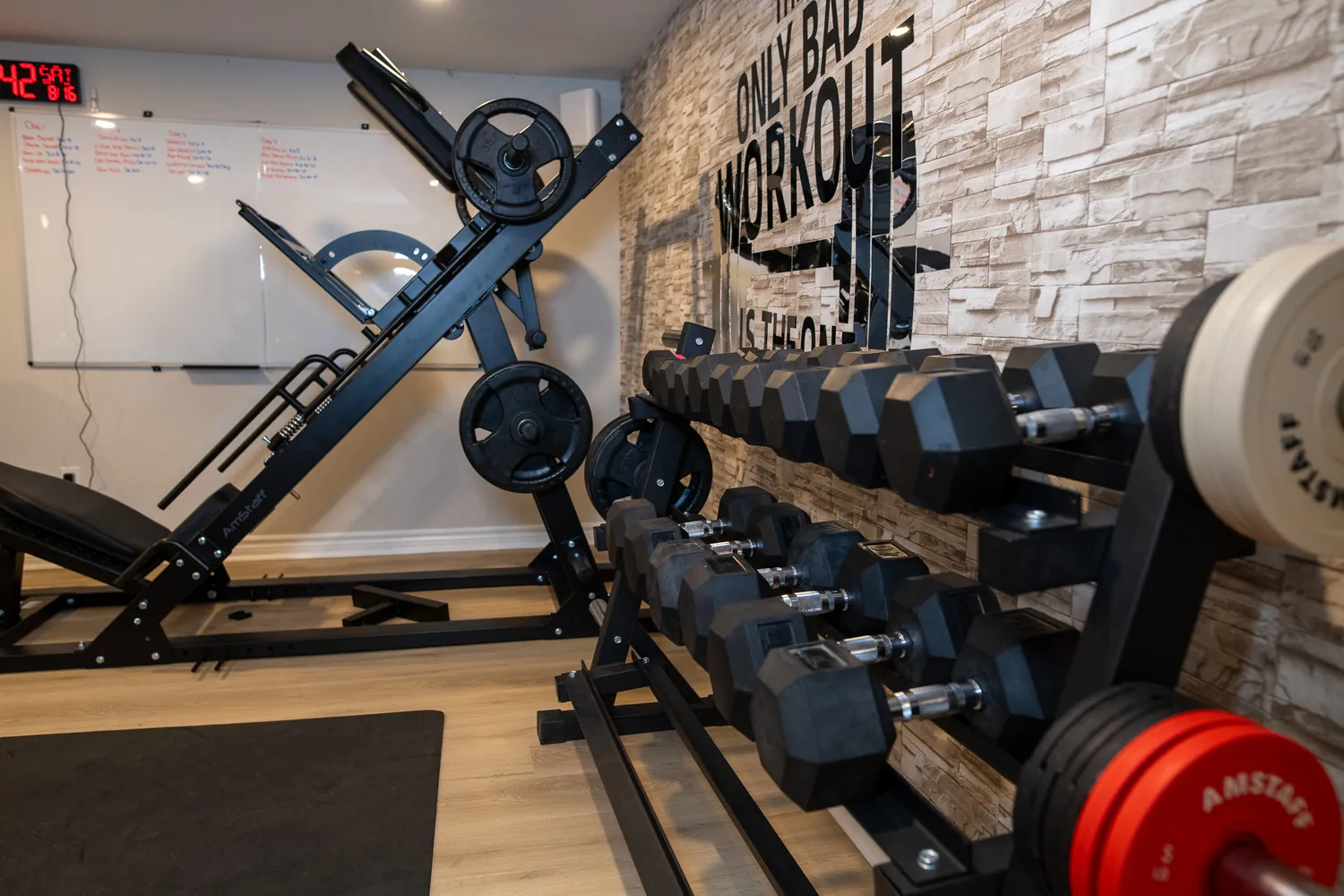 Dumbbells and strength equipment in the studio